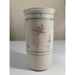 Pottery Vase Beautiful Handmade Cylinder Gray, White Blue Pink signed
